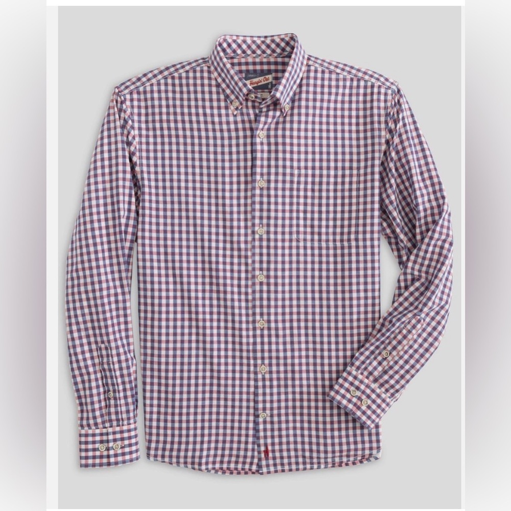 Johnnie-O Abner Hangin Out button up red & blue plaid long sleeve shirt size M